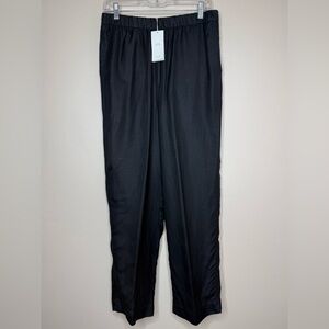 NWT Oysho Linen Blend Elastic Waist Black Cropped Pants Pockets Size Large